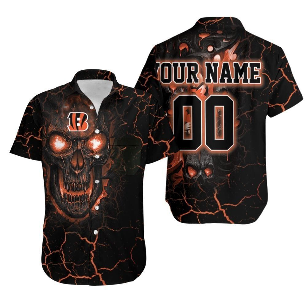 Lava Skull Cincinnati Bengals 3d Personalized Hawaiian Shirt Tropical Aloha Button Up
