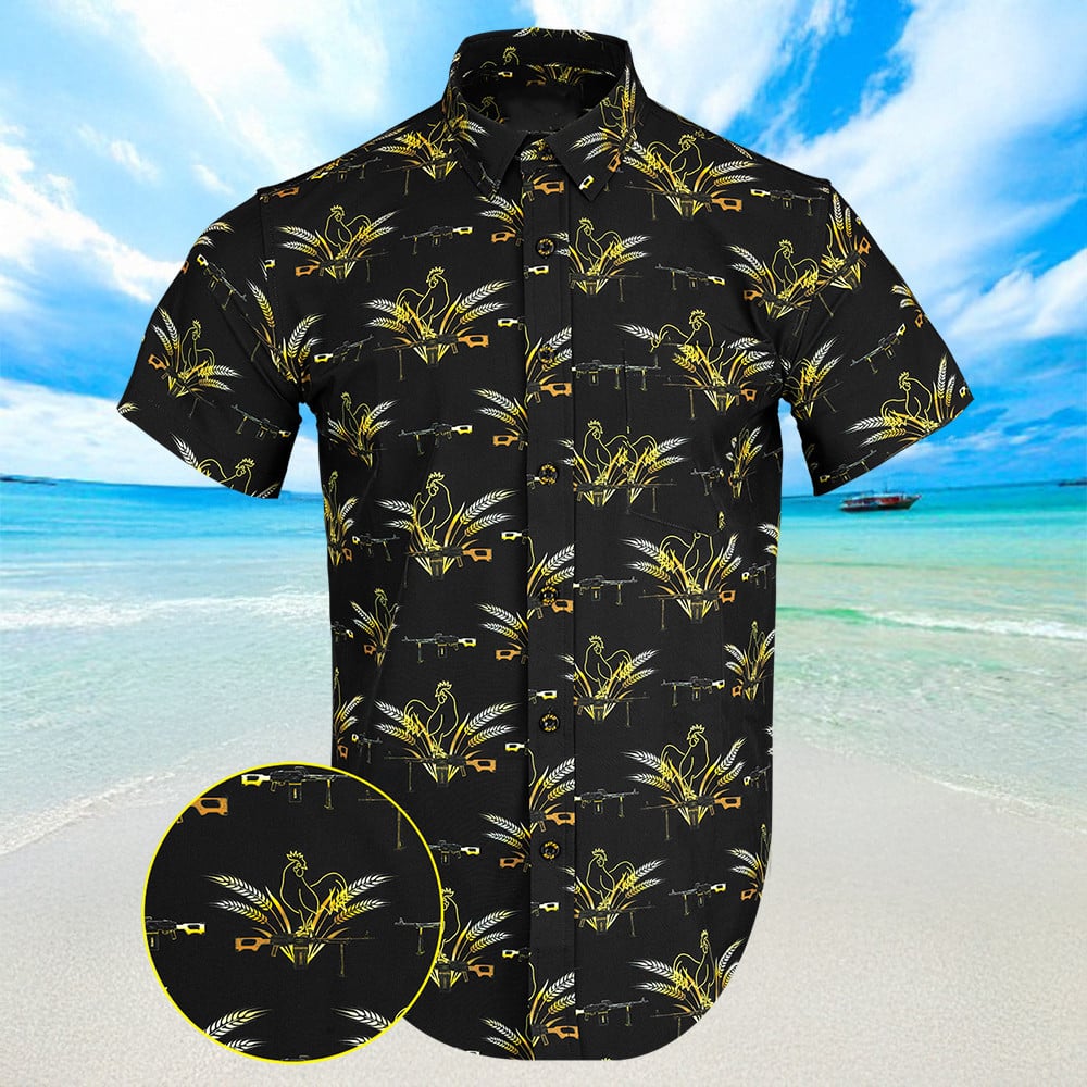 Le Cock V2 Black Gold Hawaiian Shirt Button Up Summer Shirts For Men Gifts For Son