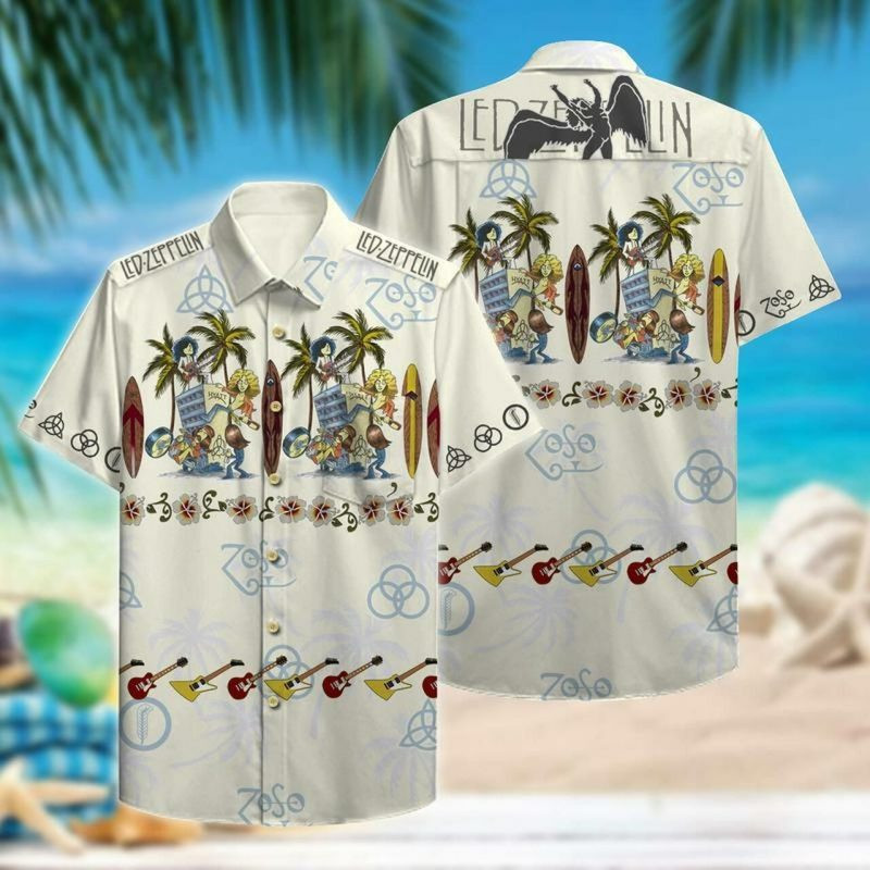 Led Zeppelin Hawaiian Shirt Tropical Aloha Button Up