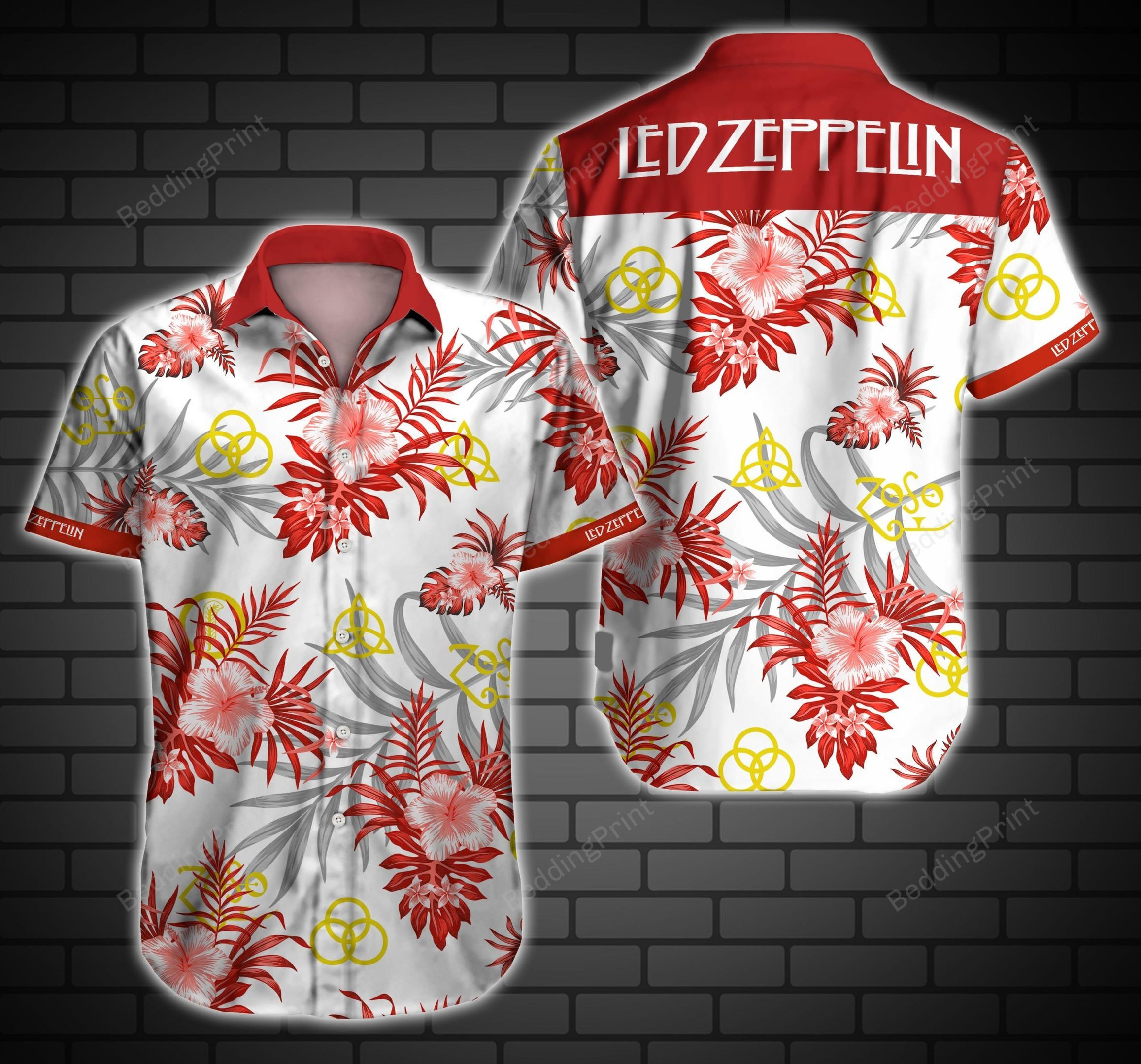 Led Zeppelin Hawaiian Shirt Tropical Aloha Button Up