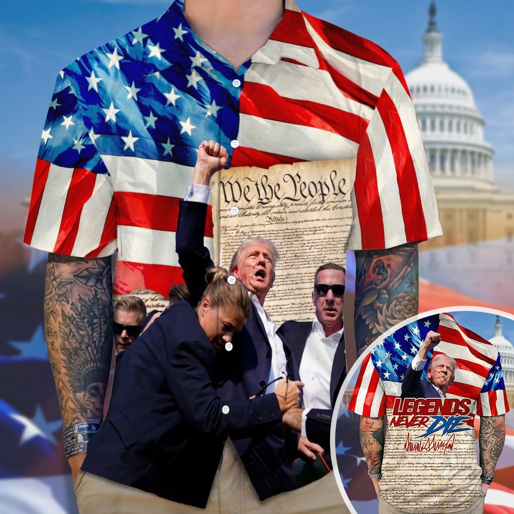 Legends Never Die Trump Fight Hawaiian Shirt American Flag Shirt Pro Trump 2024 Merch