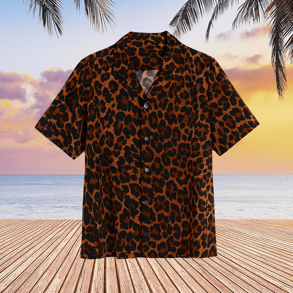 Leopard Hawaiian Shirt Vintage Animal Print Shirt Trendy Holiday Apparel Vacation Clothing