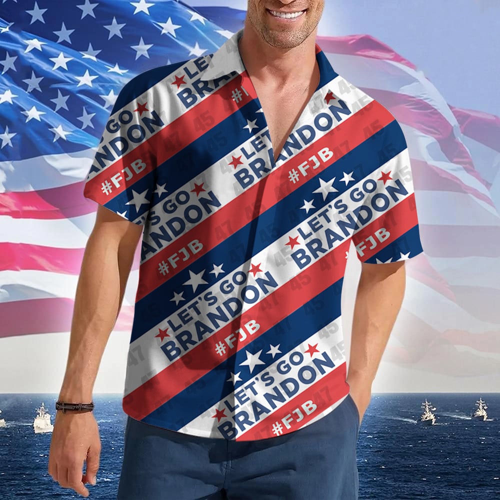 Let's Go Brandon Hawaiian Shirt Trump 2024 Button Up Shirt FJB Merch Gifts For Trump Supporters