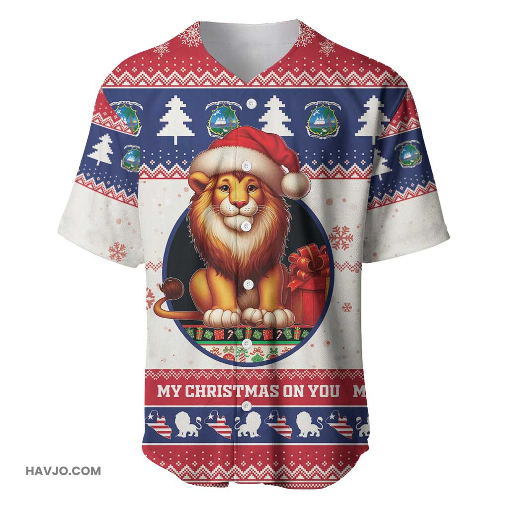 Liberia Christmas African Lion Santa Baseball Jersey