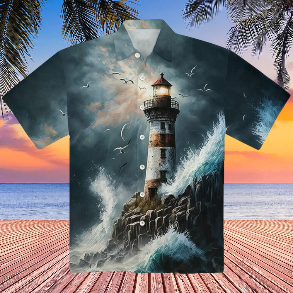 Lighthouse Hawaiian Shirt Nautical Beach Aloha Shirt Lighthouse Themed Gifts