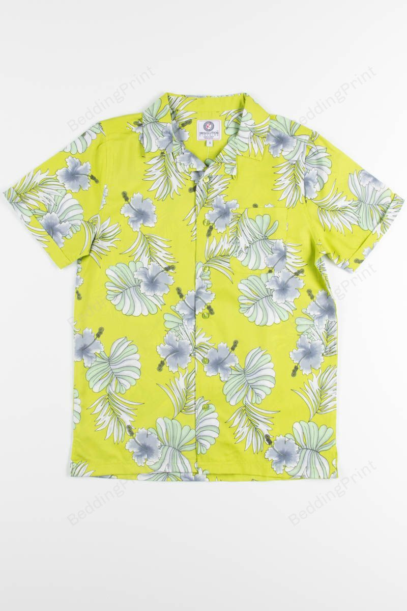 Lime Color Hibiscus Hawaiian Shirt Tropical Aloha Button Up