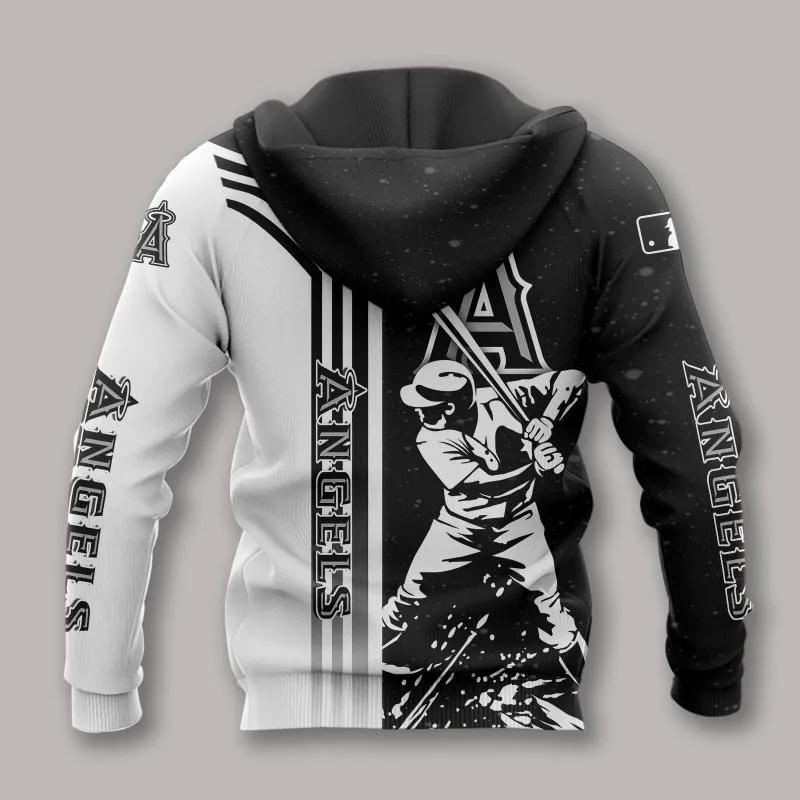 Alternative view of Los Angeles Angels Black And White All Over Print 3D MLB All Over Print Hoodie