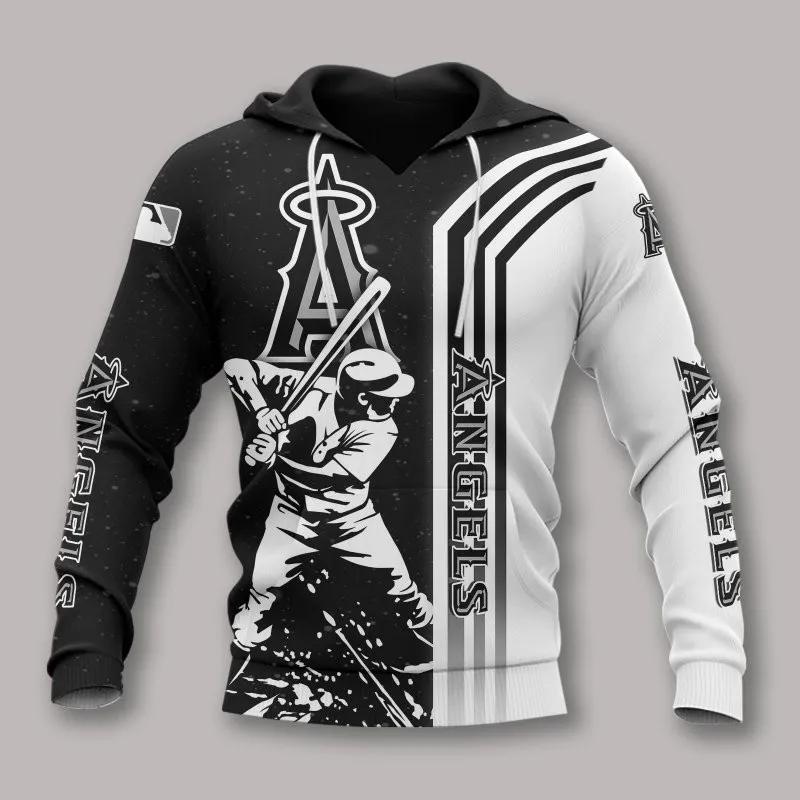 Los Angeles Angels Black And White All Over Print 3D MLB All Over Print Hoodie