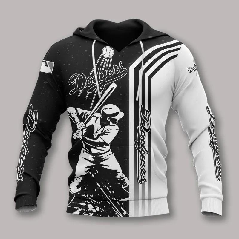 Los Angeles Dodgers Black And White All Over Print 3D MLB All Over Print Hoodie