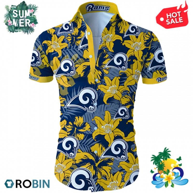 Los Angeles Rams Flower Hawaiian Shirt Tropical Aloha Button Up