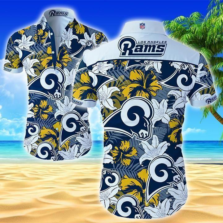 Los Angeles Rams Logo Hawaiian Shirt Tropical Aloha Button Up