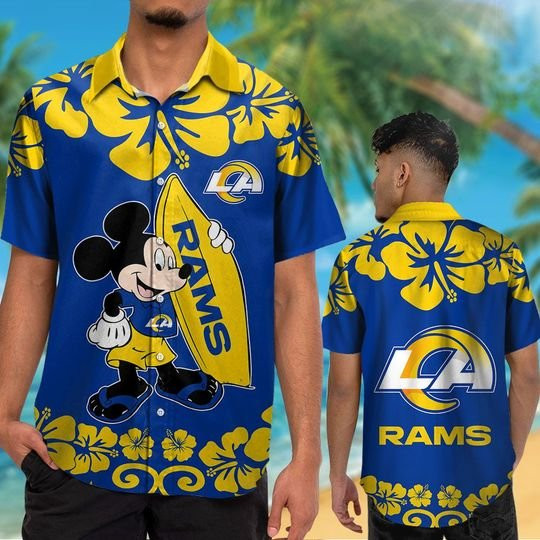 Los Angeles Rams Mickey Hawaiian Shirt Tropical Aloha Button Up