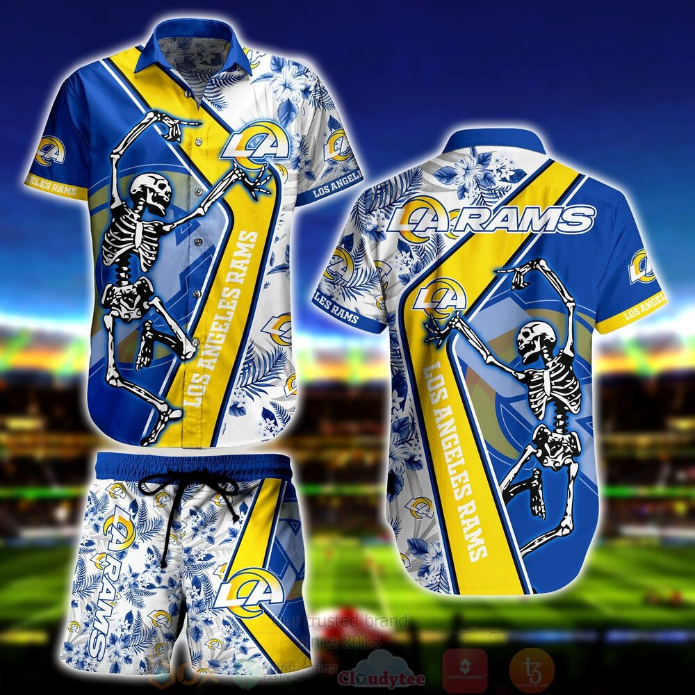 Los Angeles Rams Skeleton Hawaiian Shirt Tropical Aloha Button Up