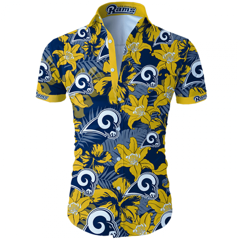 Los Angeles Rams Tropical Flower Hawaiian Shirt Tropical Aloha Button Up