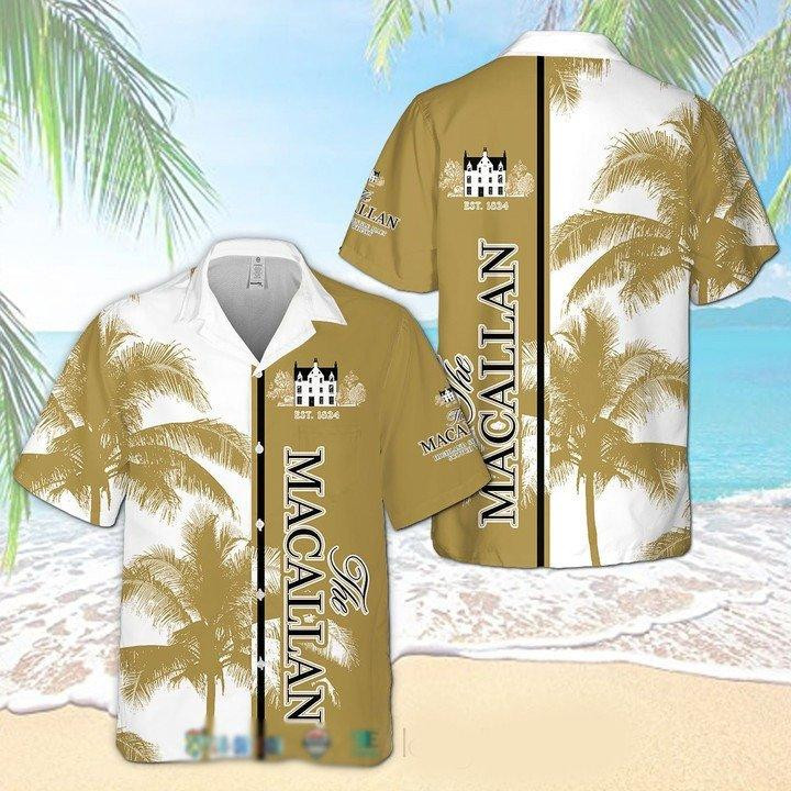 Macallan Whisky Palm Tree Hawaiian Shirt Tropical Aloha Button Up