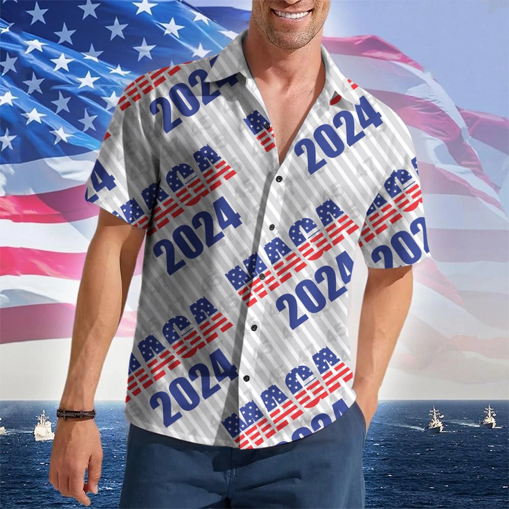MAGA 2024 Hawaiian Shirt Support Trump For President Button Up Shirt Men Gifts For Republicans