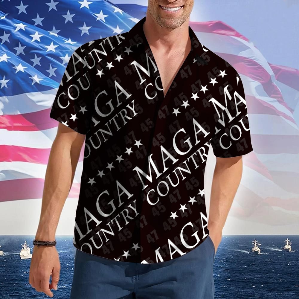 MAGA Country Hawaiian Shirt I Stand With Trump Button Up Shirt For Men Trump 2024 Merch