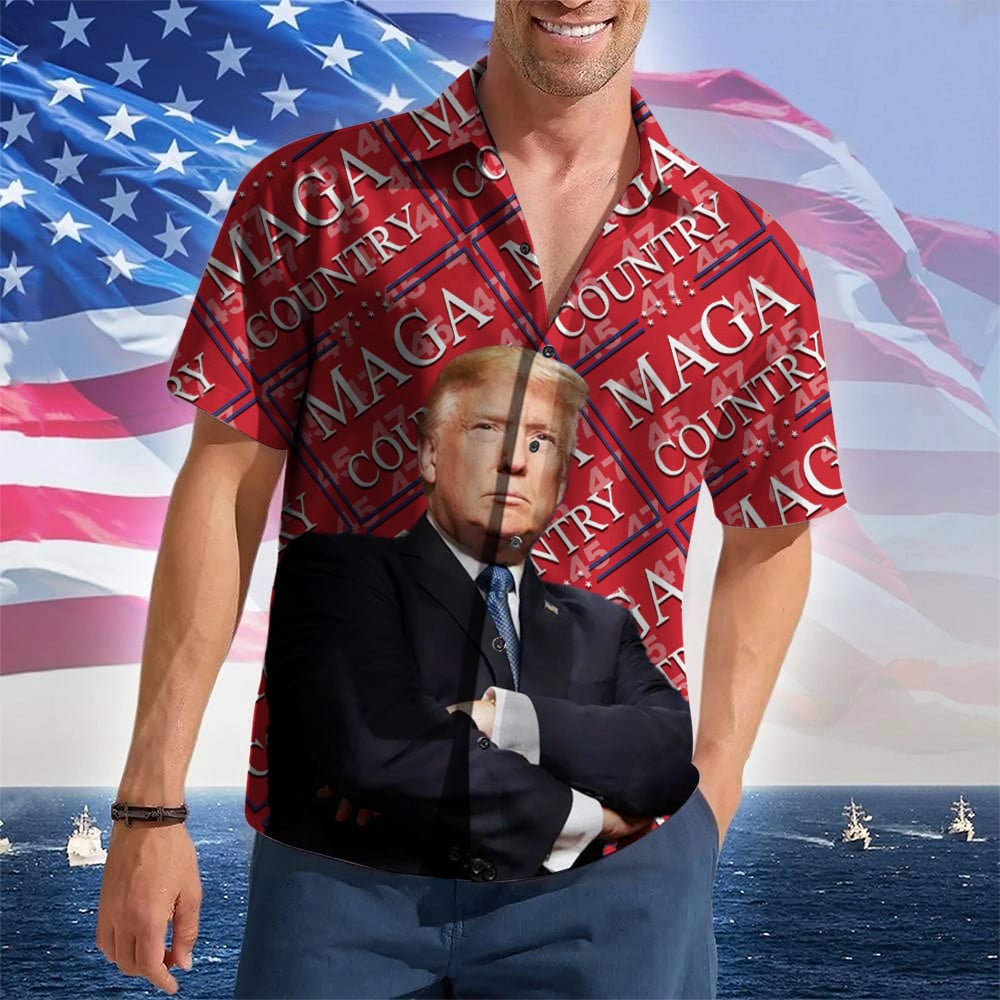 MAGA Country Hawaiian Shirt Trump 2024 Merch Pro Trump Patriotic Button Up Gifts For Husband