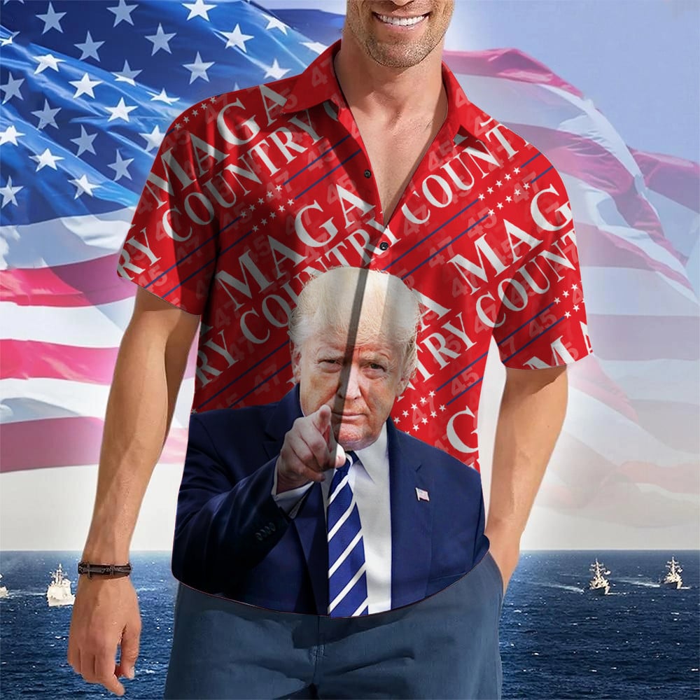 MAGA Country Hawaiian Shirt Vote Trump For President 2024 Button Up Gifts For MAGA Supporters