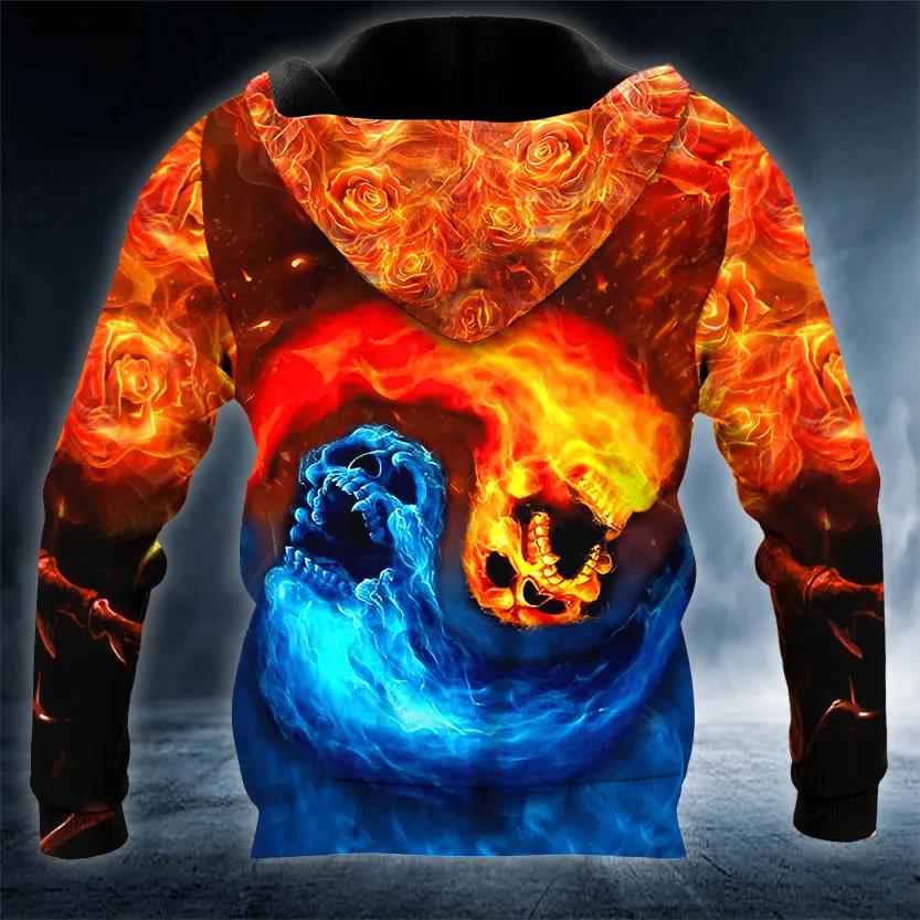 Alternative view of Magma Death Yinyang Skull 3D All Over Print Hoodie