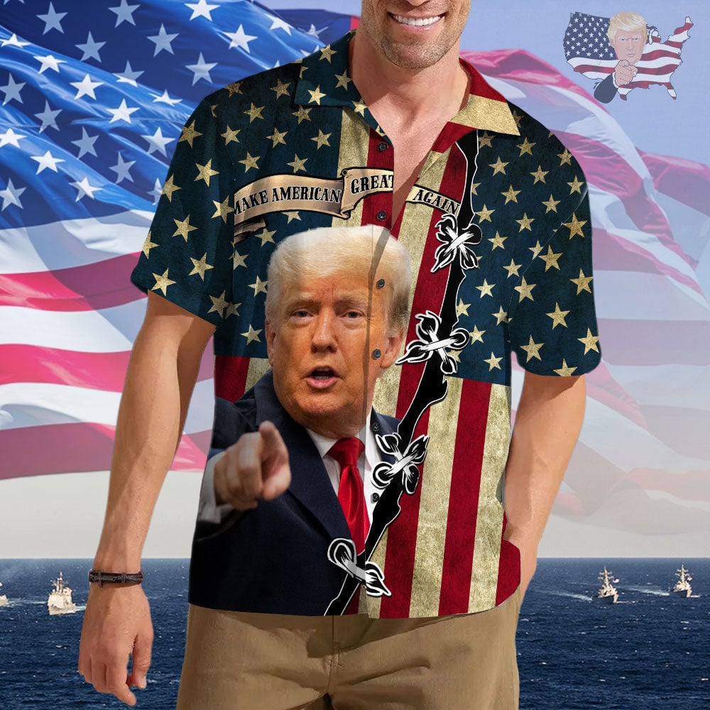 Make America Great Again Trump 2024 Hawaiian Shirt American Flag MAGA Trump Button Up Shirt