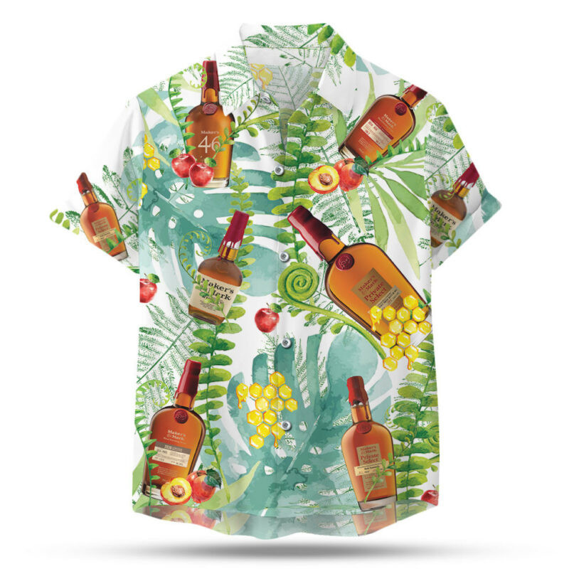 Makers Mark Bourbon Aop Hawaiian Shirt Tropical Aloha Button Up
