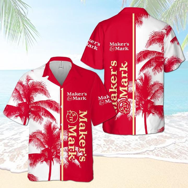 Maker's Mark Whiskey Palm Tree Hawaiian Shirt Tropical Aloha Button Up