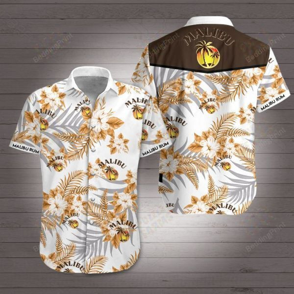 Malibu Rum Hawaiian Shirt Tropical Aloha Button Up