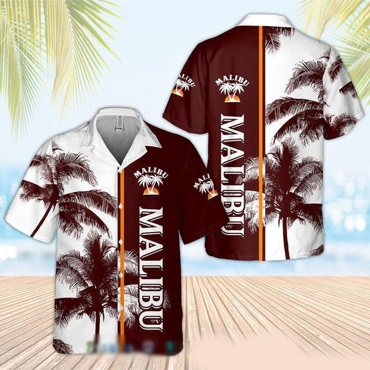 Malibu Rum Palm Tree Hawaiian Shirt Tropical Aloha Button Up