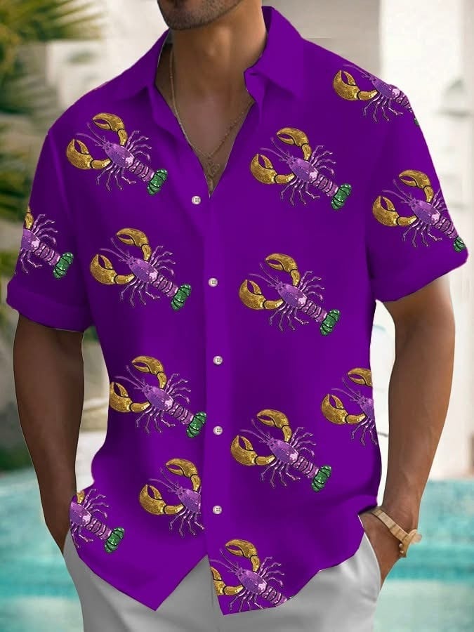 Mardi Gras Lobster Hawaiian Shirt Funny Crawfish Louisiana Carnival Button Up Shirt Gifts