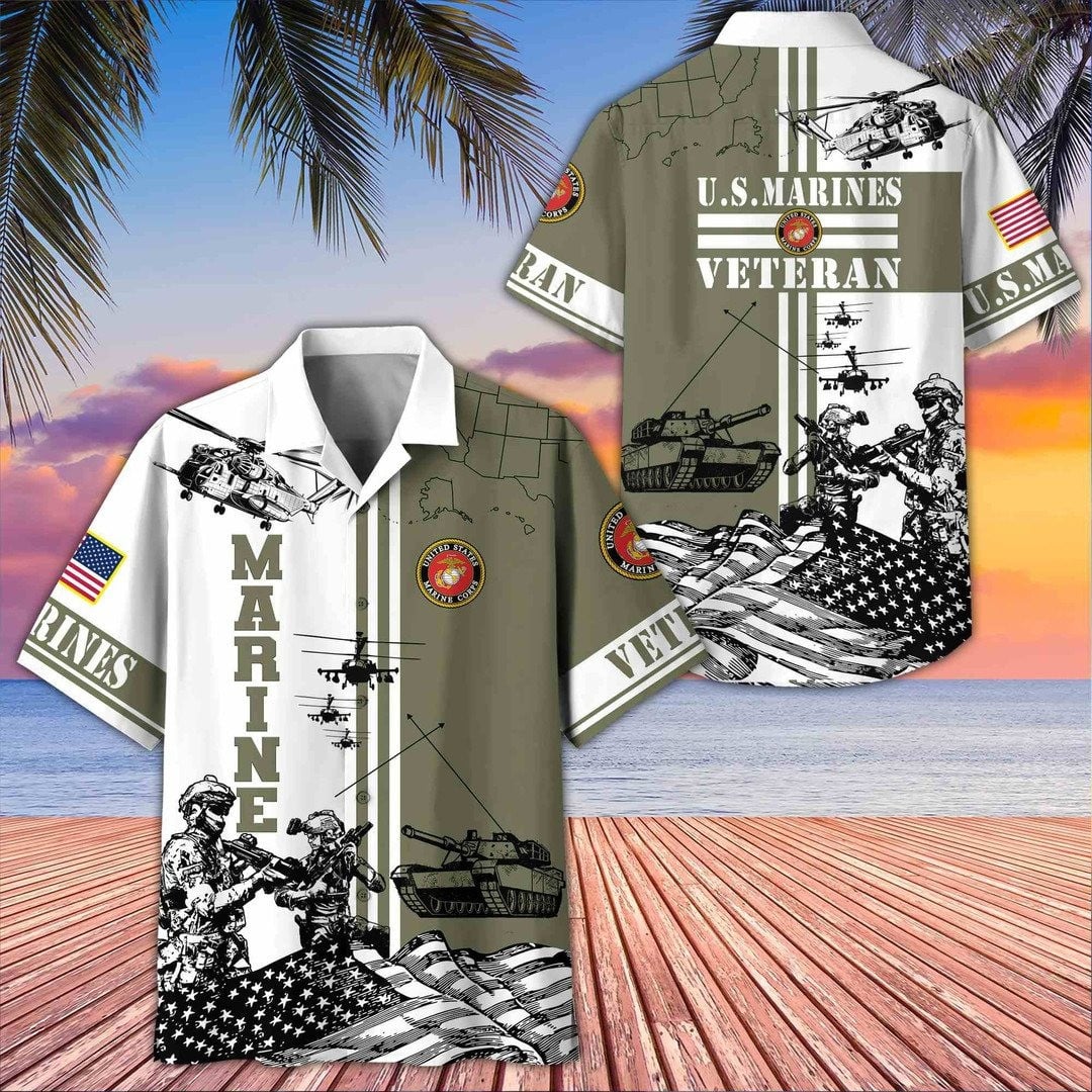 Marine Corps Hawaiian Shirt for US Veterans Perfect Father’s Day Gift for Military Dads