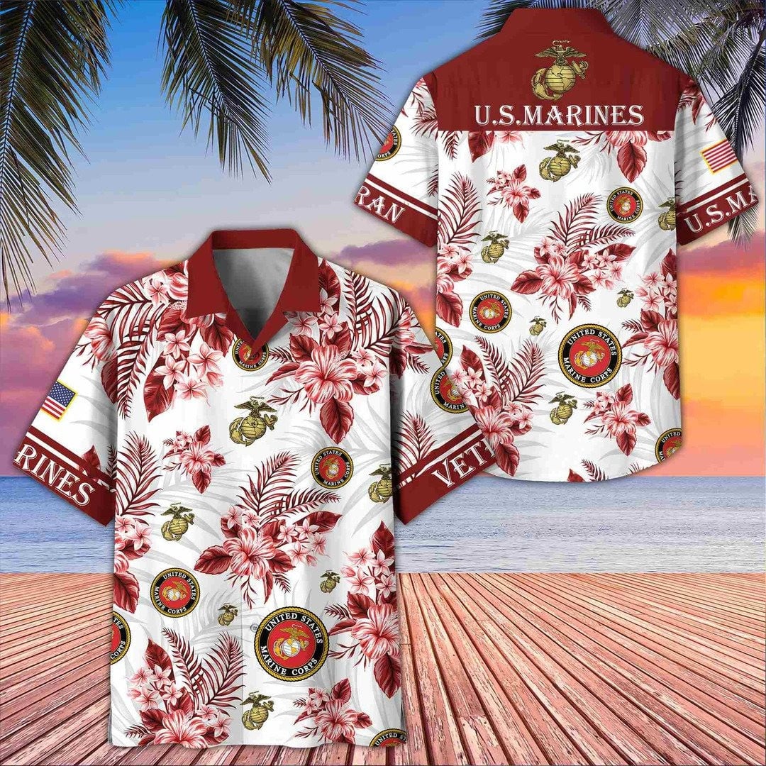 Marine Hawaiian Shirt for Proud US Marine Gift for Military Supporters and Families