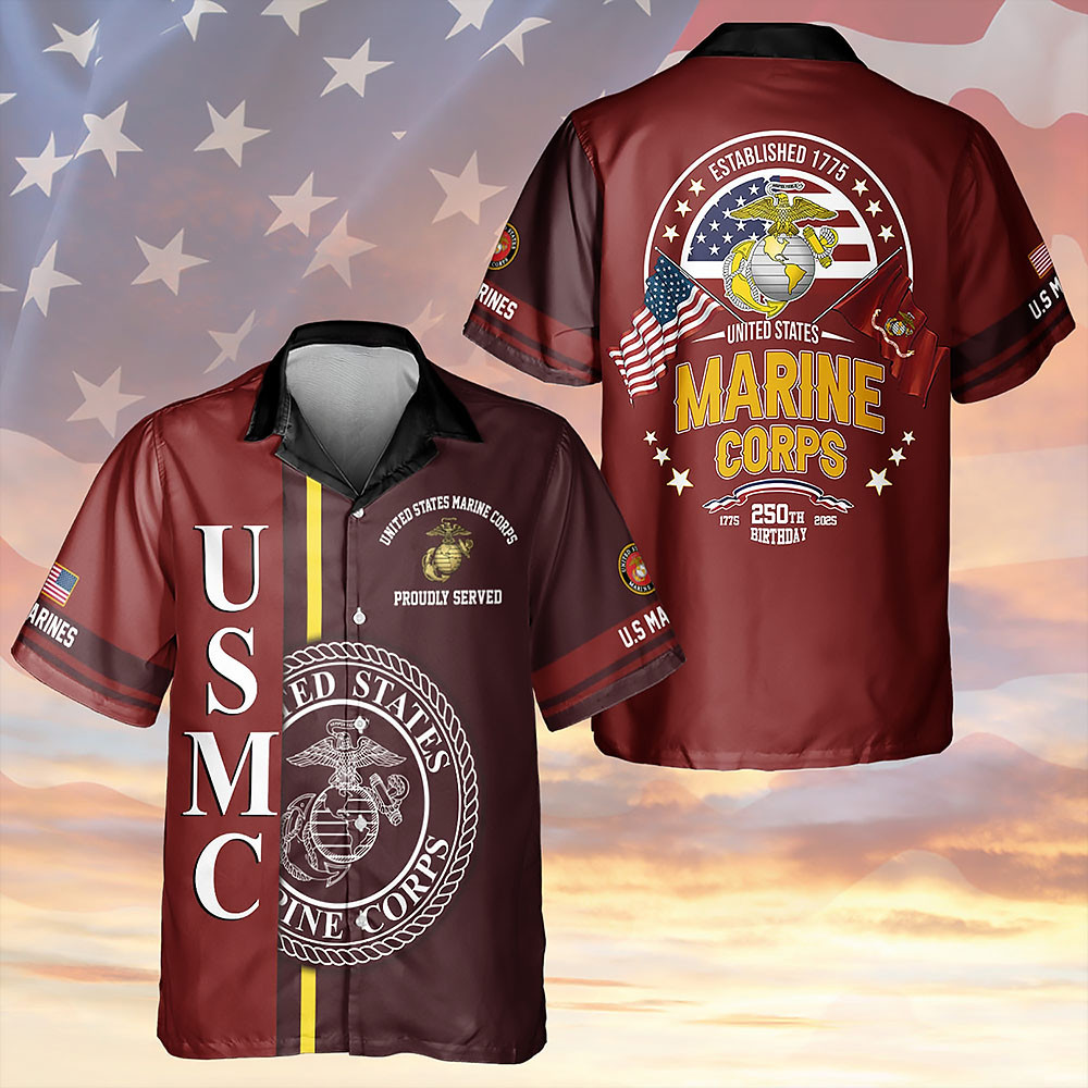 Marines Hawaiian Shirt USMC Military Beach Wear Gift For Veterans