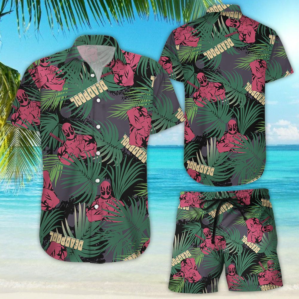 Marvel Deadpool Tropical Woven Hawaiian Shirt Tropical Aloha Button Up