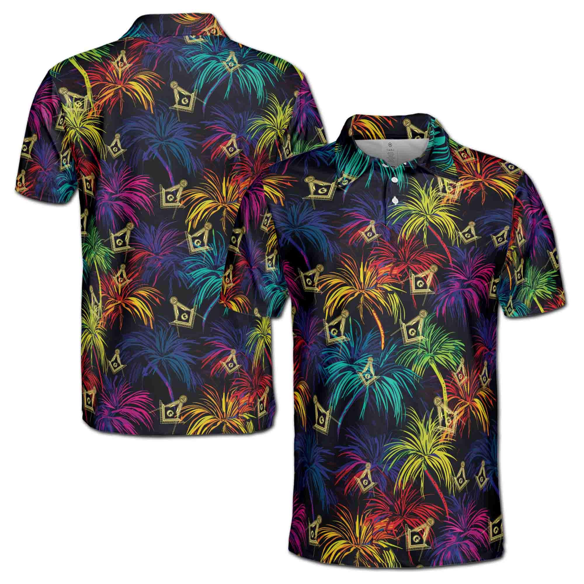Master Mason Freemasonry Mansonic Neon Palm Tree Men's Polo Shirt