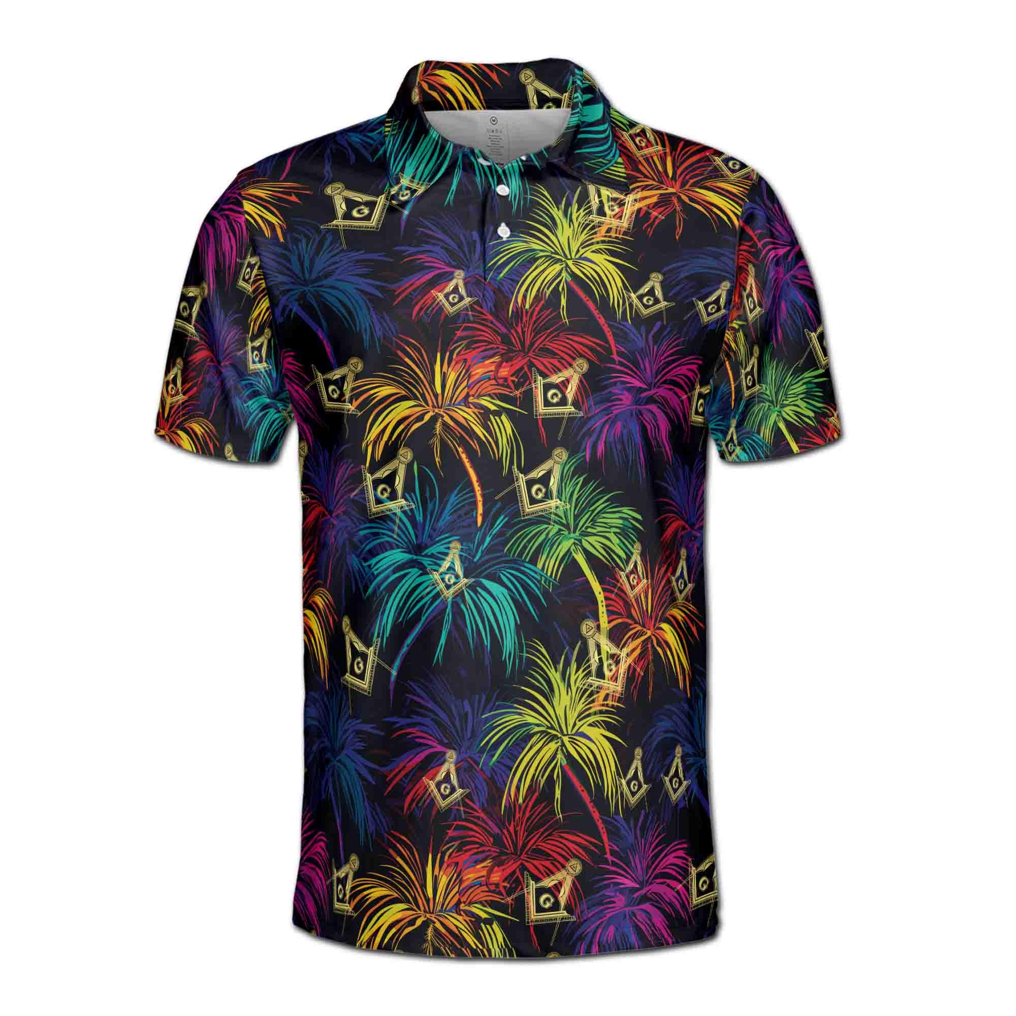 Alternative view of Master Mason Freemasonry Mansonic Neon Palm Tree Men's Polo Shirt