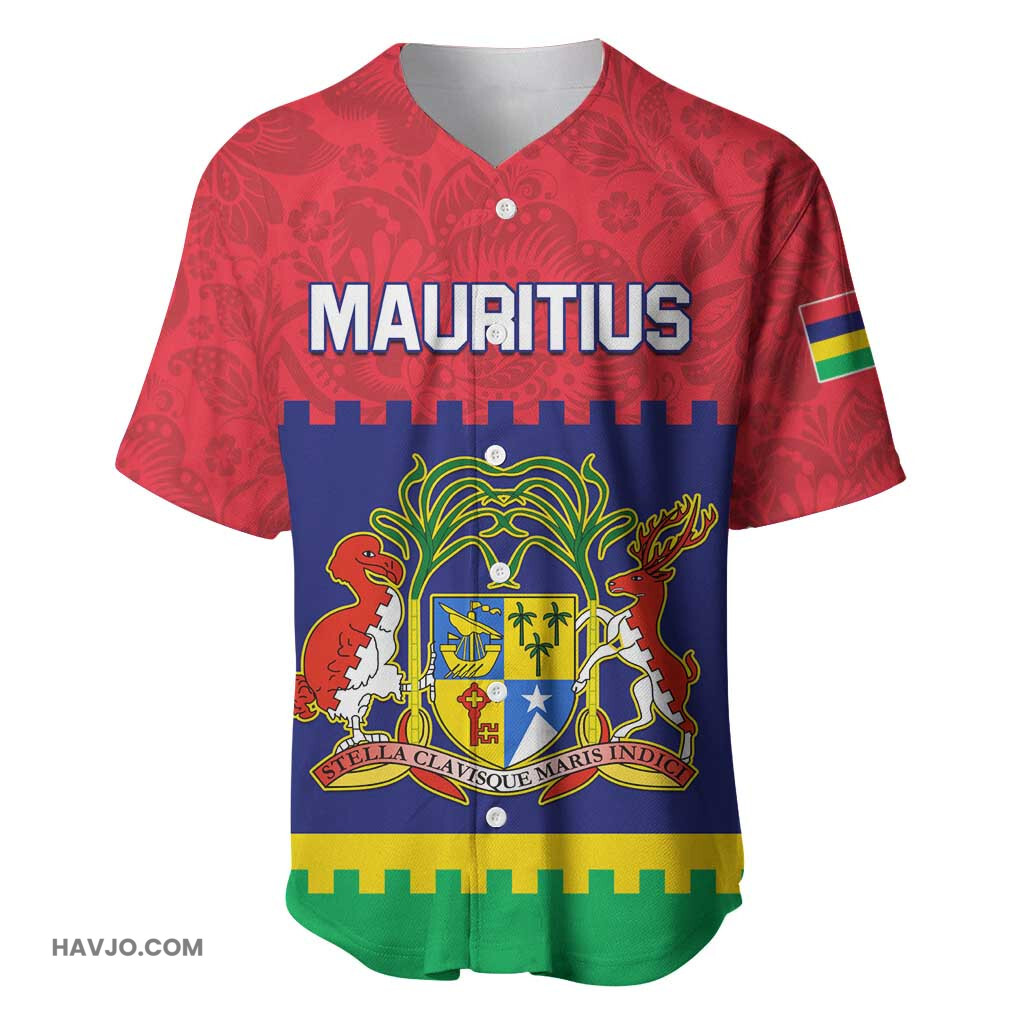 Mauritius Independence Day with Stella Clavisque Maris Indici and Floral Pattern Baseball Jersey