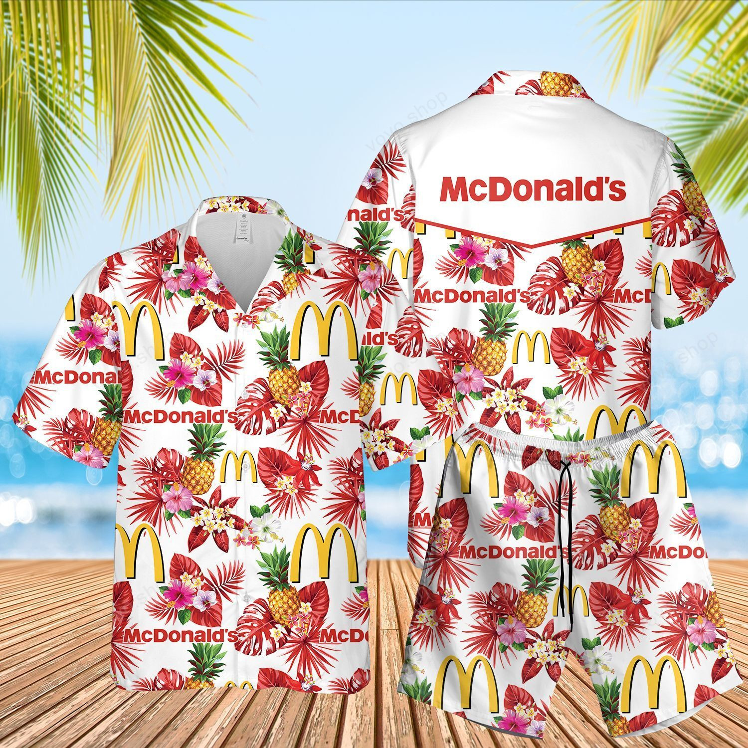 Mcdonald Hawaiian Shirt Tropical Aloha Button Up