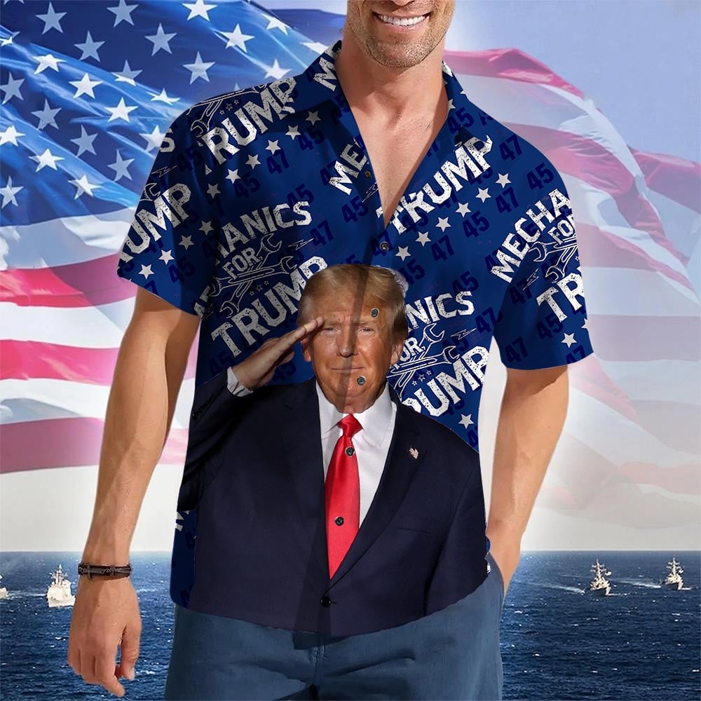 Mechanics For Trump 2024 Hawaiian Shirt Trump For President Button Up Shirt Gifts For Mechanics
