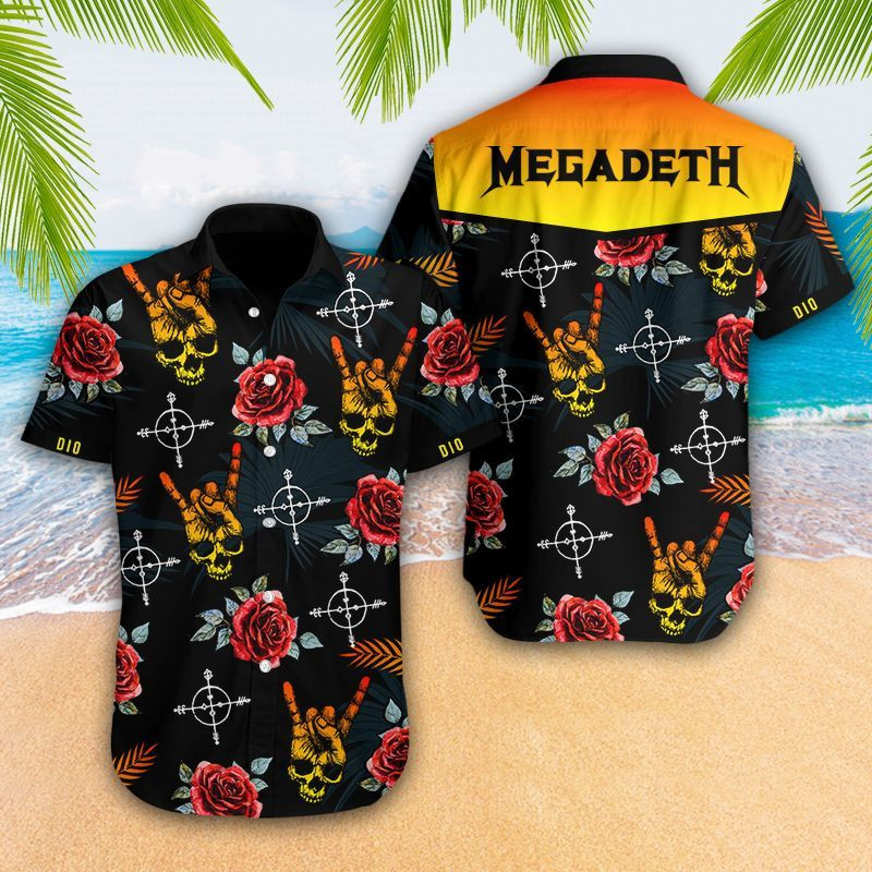 Megadeth Skull Flowers Hawaiian Shirt Tropical Aloha Button Up