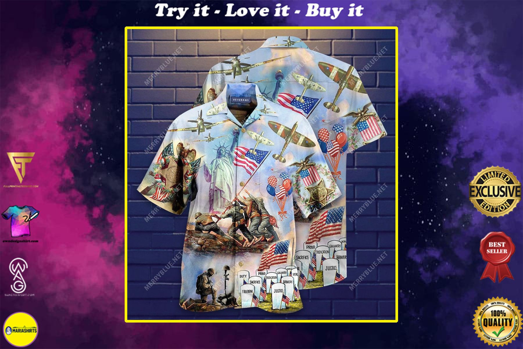 Memorial Veteran American All Over Printed Hawaiian Shirt Tropical Aloha Button Up