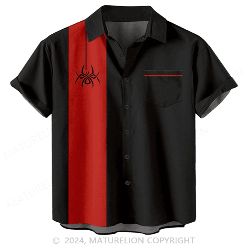 Men Spider Print Contrast Panel Hawaiian Shirt Humorous T-Shirt for Men Funny Quotes Shirt