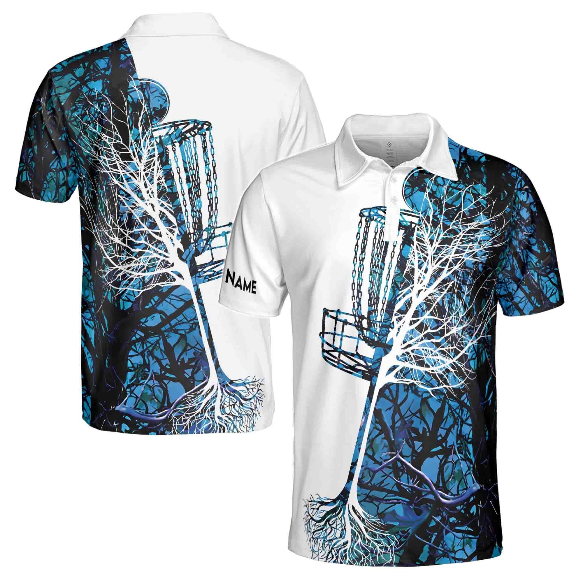 Men's Disc Golf Polo Shirt, Personalized Blue Camo Design