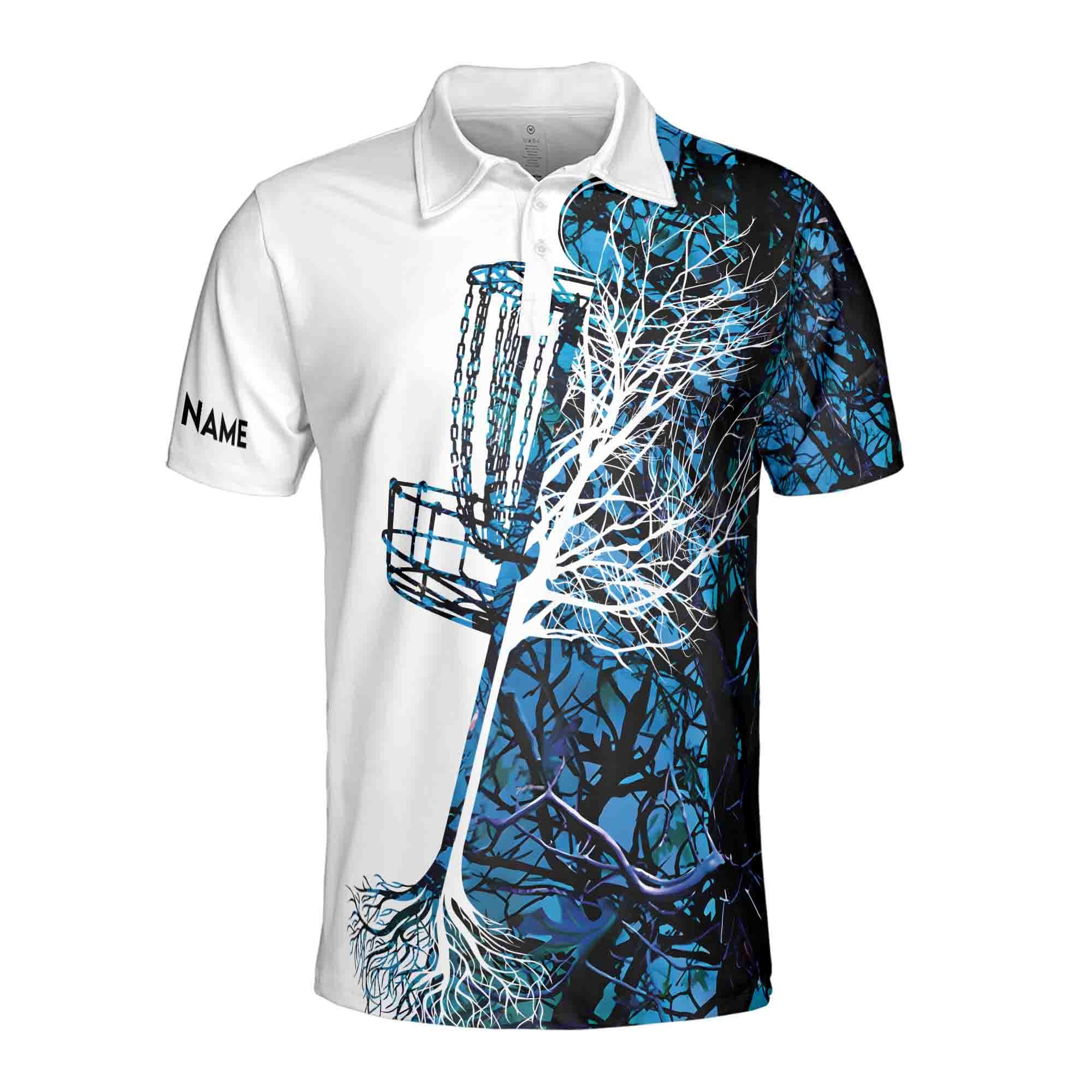 Alternative view of Men's Disc Golf Polo Shirt, Personalized Blue Camo Design