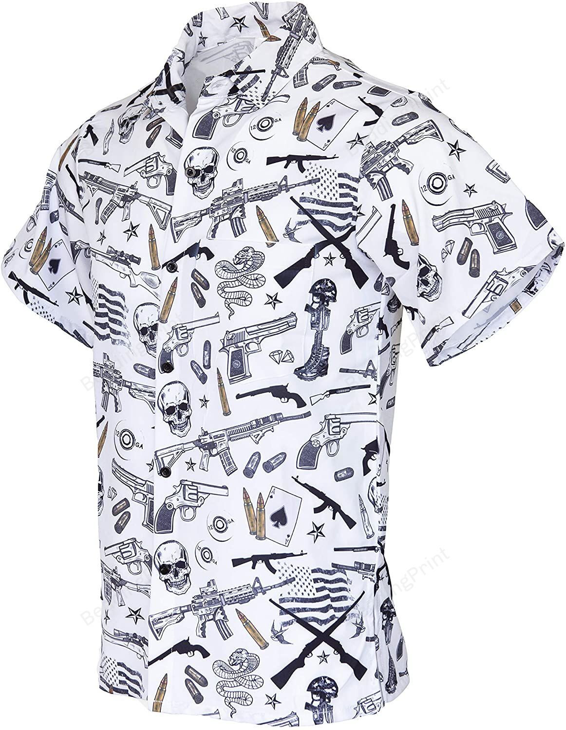 Mens Hawaiian Guns And Skulls Shirt