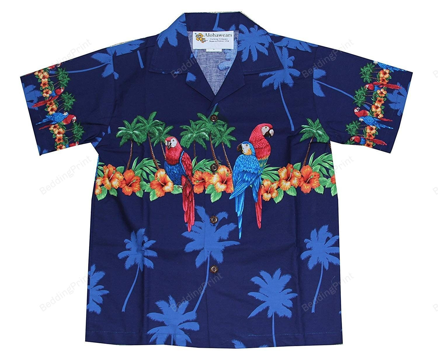 Mens Hibiscus Parrot Cruise Luau Hawaiian Shirt Tropical Aloha Button Up
