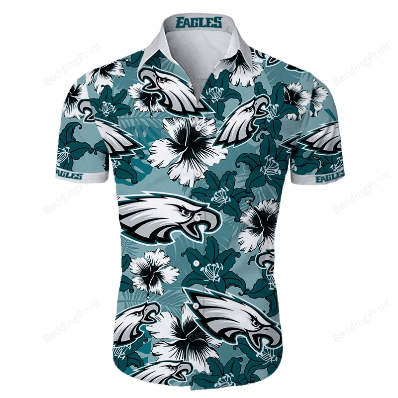 Mens Philadelphia Eagles Hawaiian Shirt Tropical Aloha Button Up