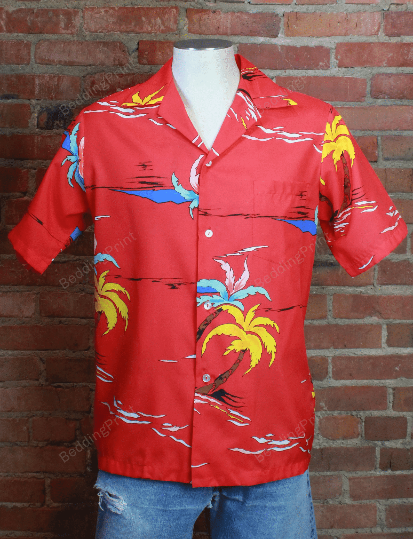 Mens Vintage 80s Hawaiian Shirt Tropical Aloha Button Up