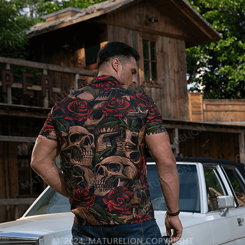 Alternative view of Men's Youth Fashion Skull Rose Beach Casual Hawaiian Shirt Men's Funny Quote Shirt Sarcastic