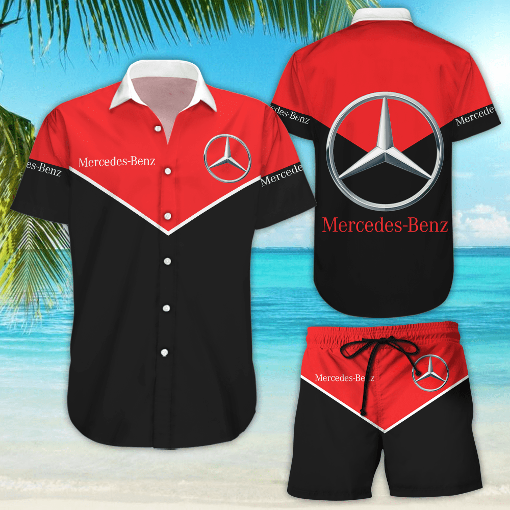 Mercedes Benz Hawaiian Shirt Tropical Aloha Button Up